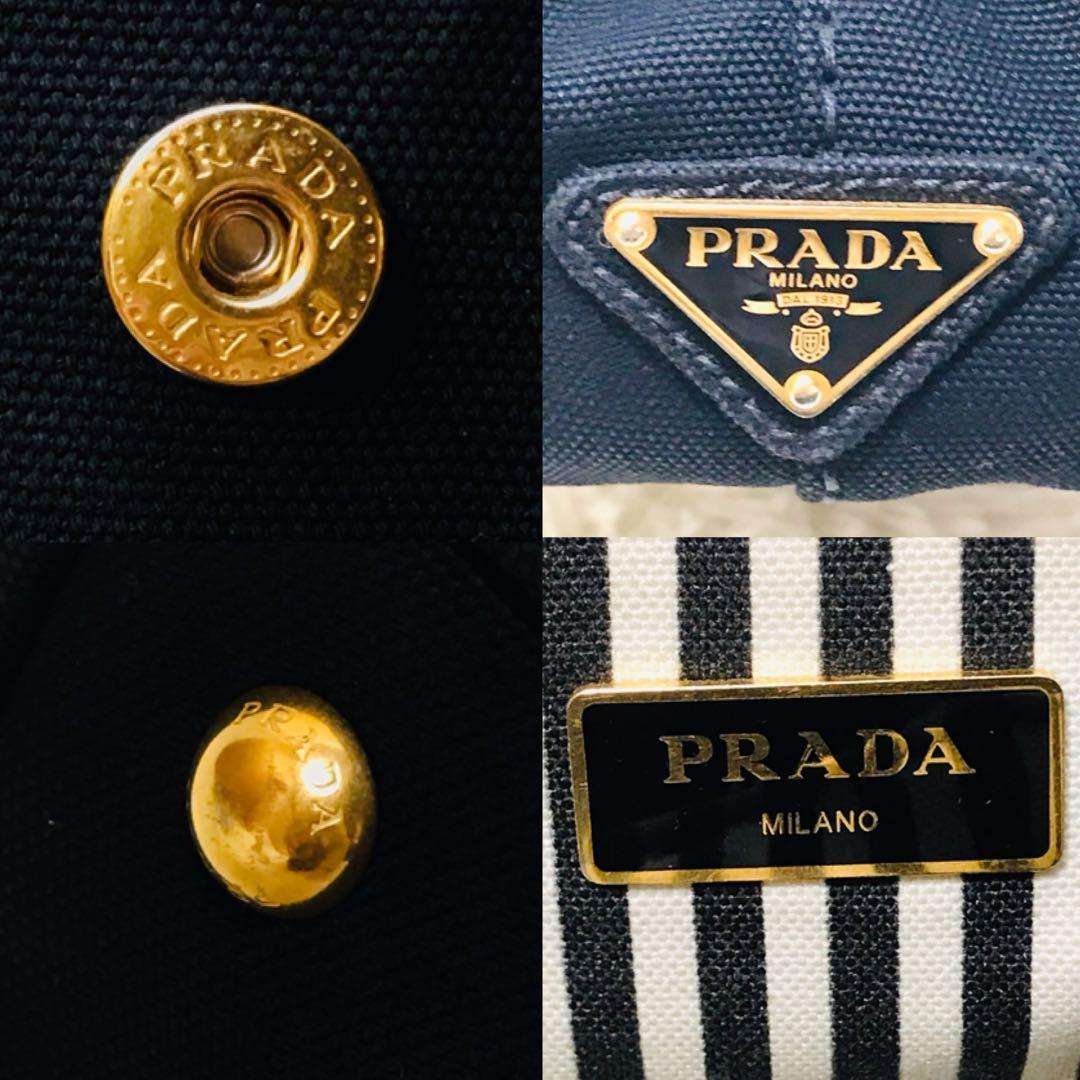 【極美品】プラダ カナパ ストライプ Sサイズ 三角ロゴ 黒 ゴールド金具