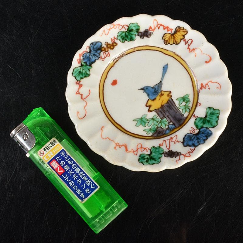 九谷焼 古九谷 角福銘 色絵花鳥文 輪花皿 手塩皿 小皿 五客