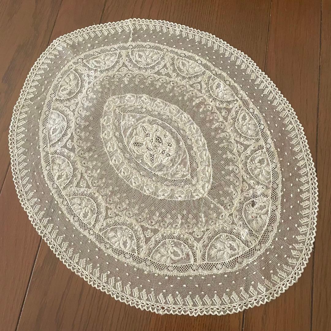 フランスアンティーク ノルマンディーレースドイリー/リネン♪カード付