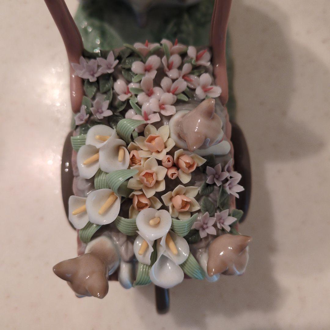 希少】Lladroリヤドロ女性猫花花籠麦わら帽子