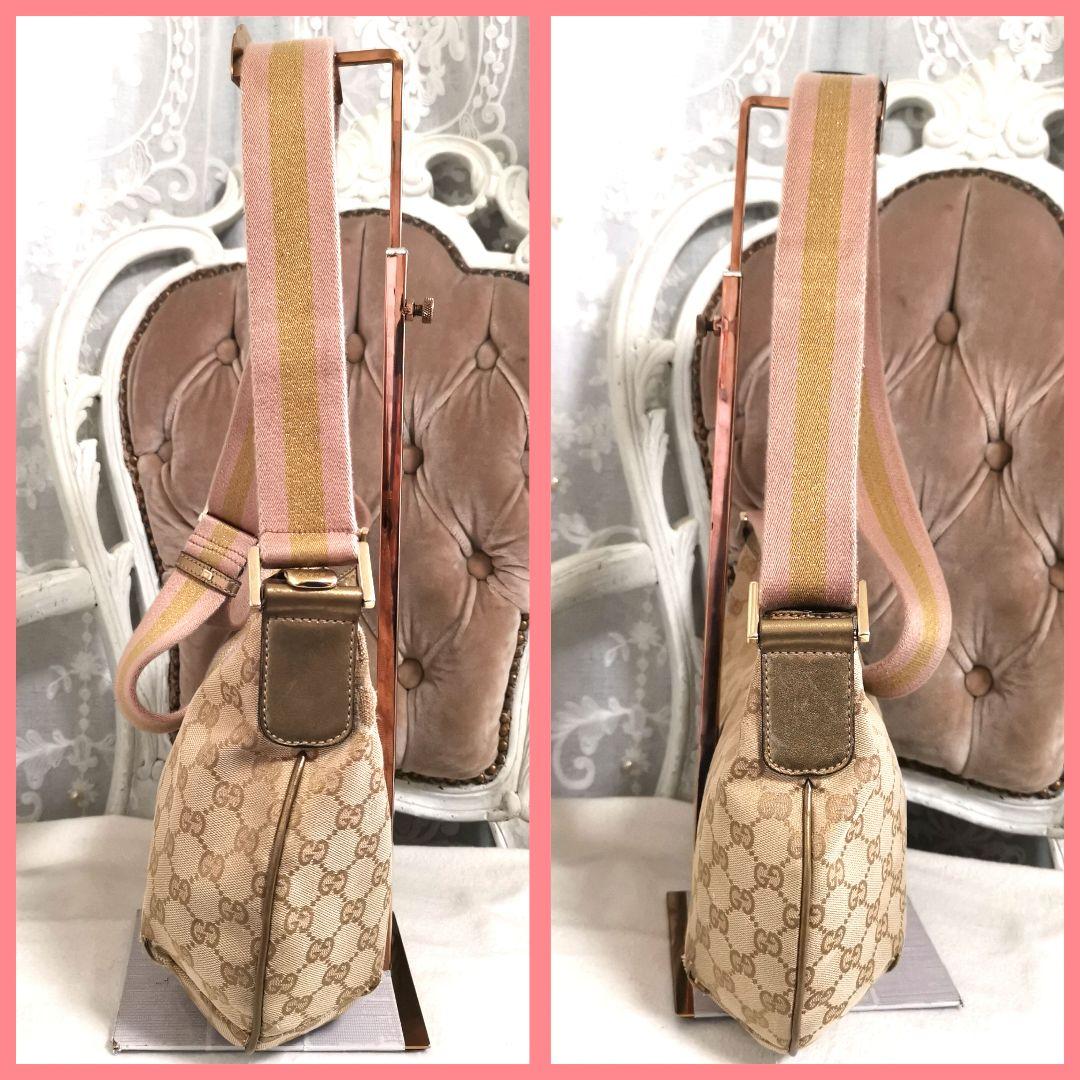 【正規品】グッチGUCCI GG柄シェリーライン斜めがけショルダーバッグ ピンク