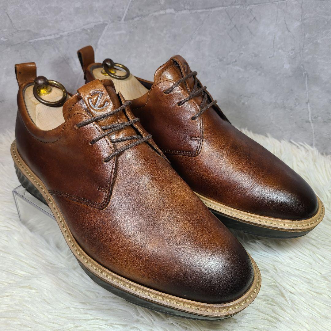 【ECCO】ST.1 HYBRID PLAIN TOE TIE　ダークブラウン
