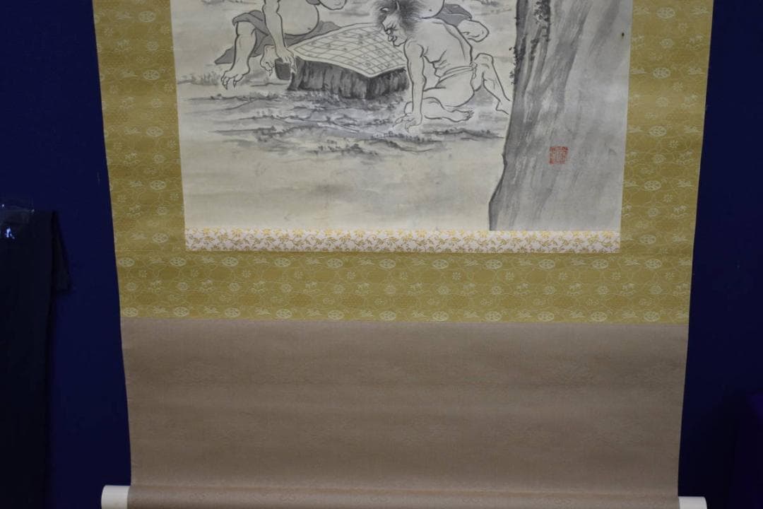 不詳/作者不詳/山水鐘馗に鬼図/将棋図/布袋屋掛軸HI-300
