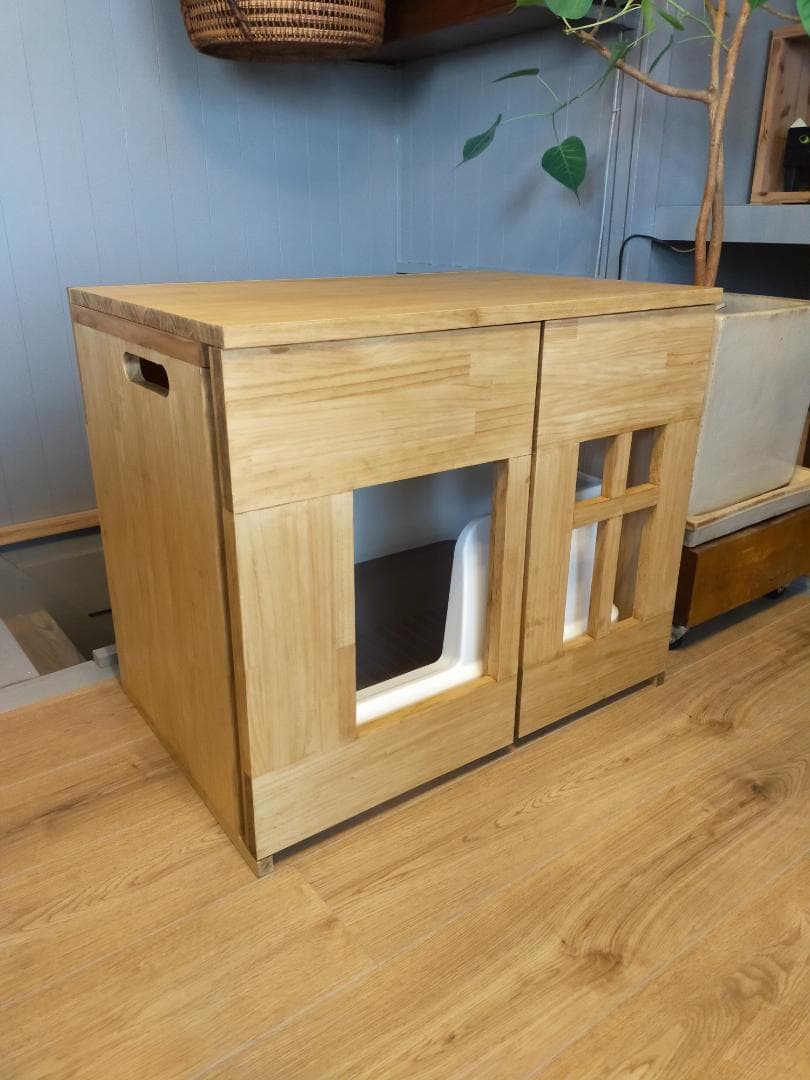 デュオトイレ 2つしまえる猫トイレカバー ナチュラル(無塗装)