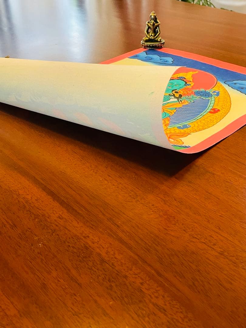 手描き 肉筆画 グリーンターラー 緑多羅菩薩 タンカ 曼荼羅 38 × 26