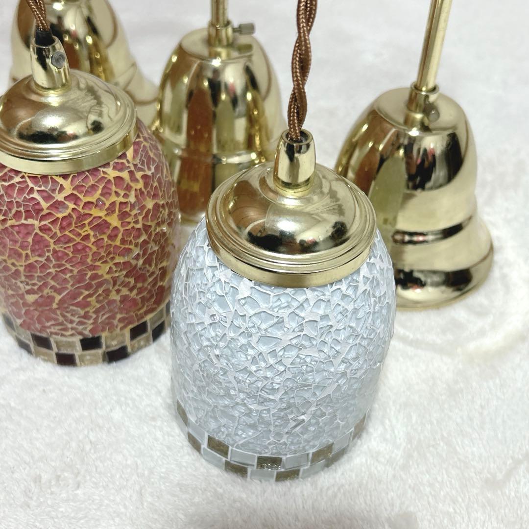 ガラスモザイク　ペンダント照明　レトロ　アンティーク　照明　LED 3個セット