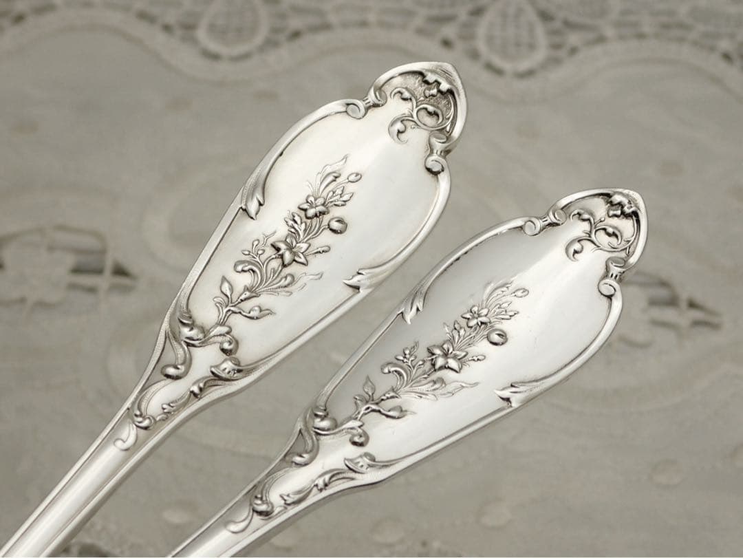 フランス アールヌーボー期 純銀無垢 スプーン&フォークセット ⑥ 小傷あり