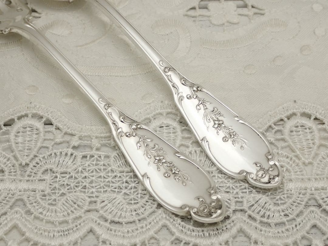 フランス アールヌーボー期 純銀無垢 スプーン&フォークセット ⑥ 小傷あり