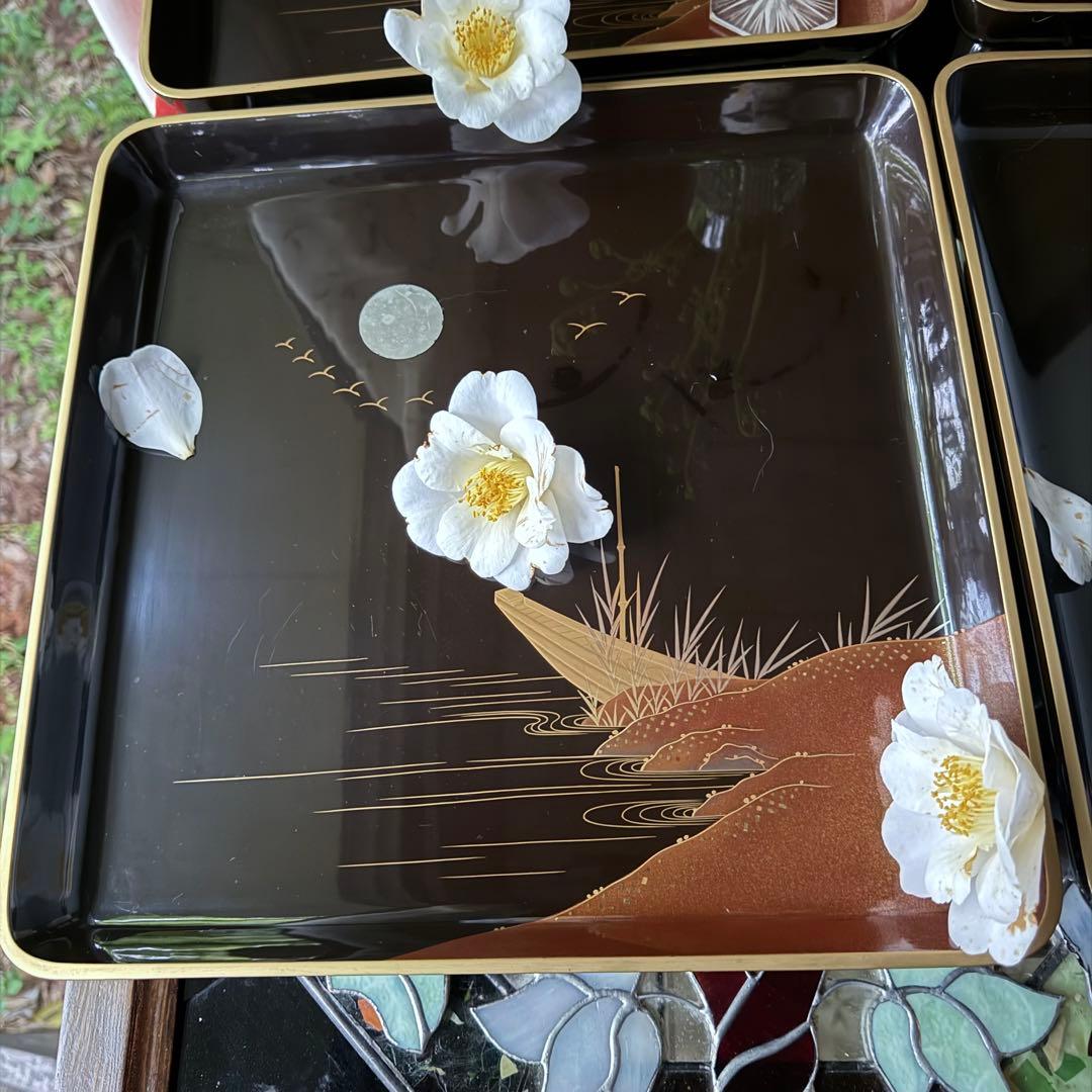 超限定無事終了‼️JAPAN時代蒔絵「源氏物語　須磨　明石」御膳5客