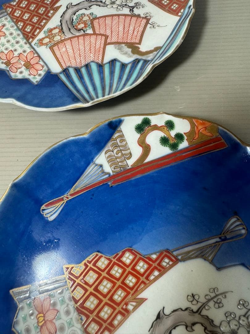 2644 中国骨董　大明萬暦年製銘　扇文　裏に龍文　皿　5客　時代物