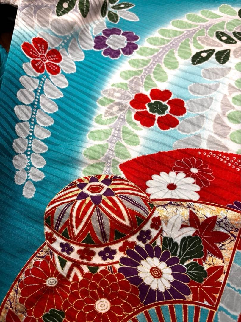 七五三七歳‼正絹豪華辻ヶ花風絢爛❤️手毬扇金彩金箔絞り煌びやか際立つ完全フルセット