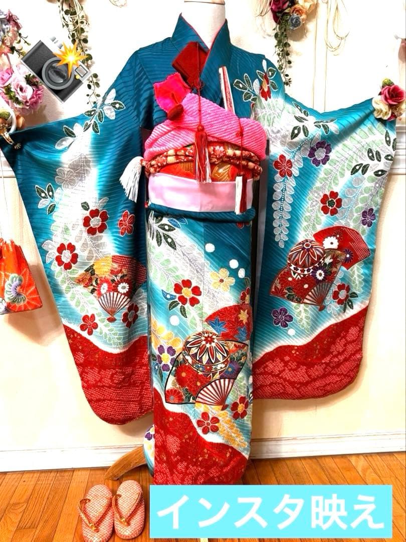 七五三七歳‼正絹豪華辻ヶ花風絢爛❤️手毬扇金彩金箔絞り煌びやか際立つ完全フルセット