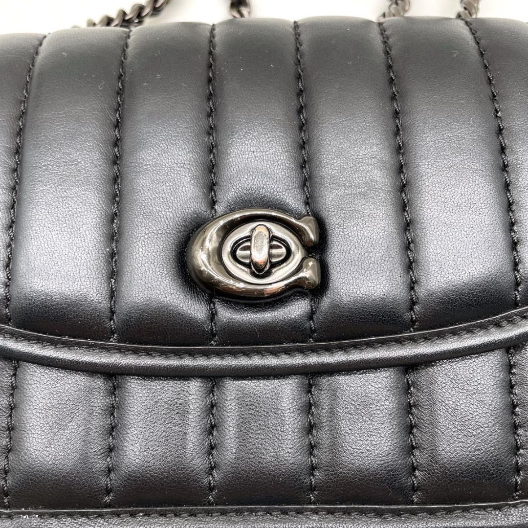 コーチ マディソン キルティング チェーン ターンロック ショルダーバッグ 黒