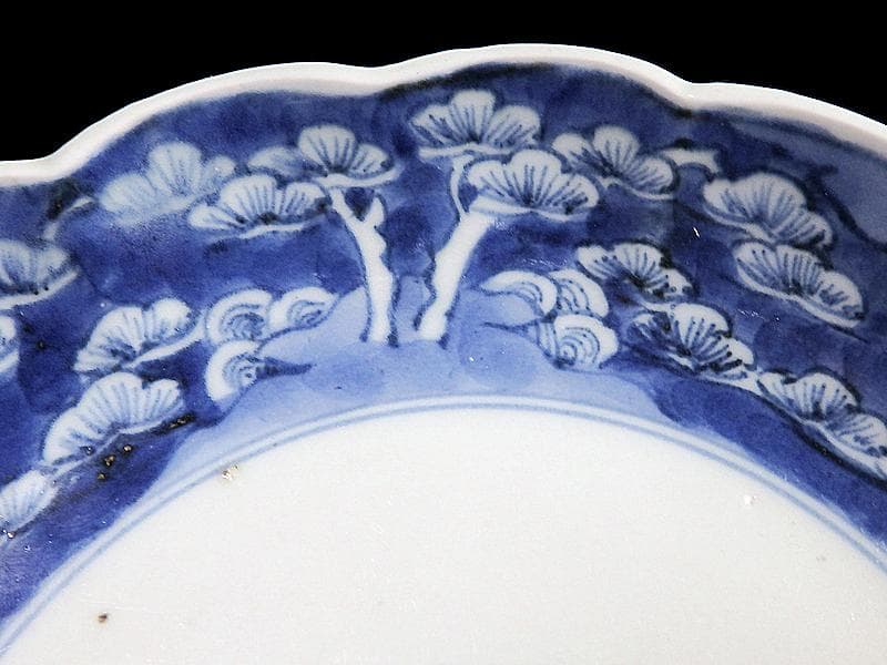 古伊万里　染付　松林に松竹梅の図　６寸半皿　C743AS-BQy