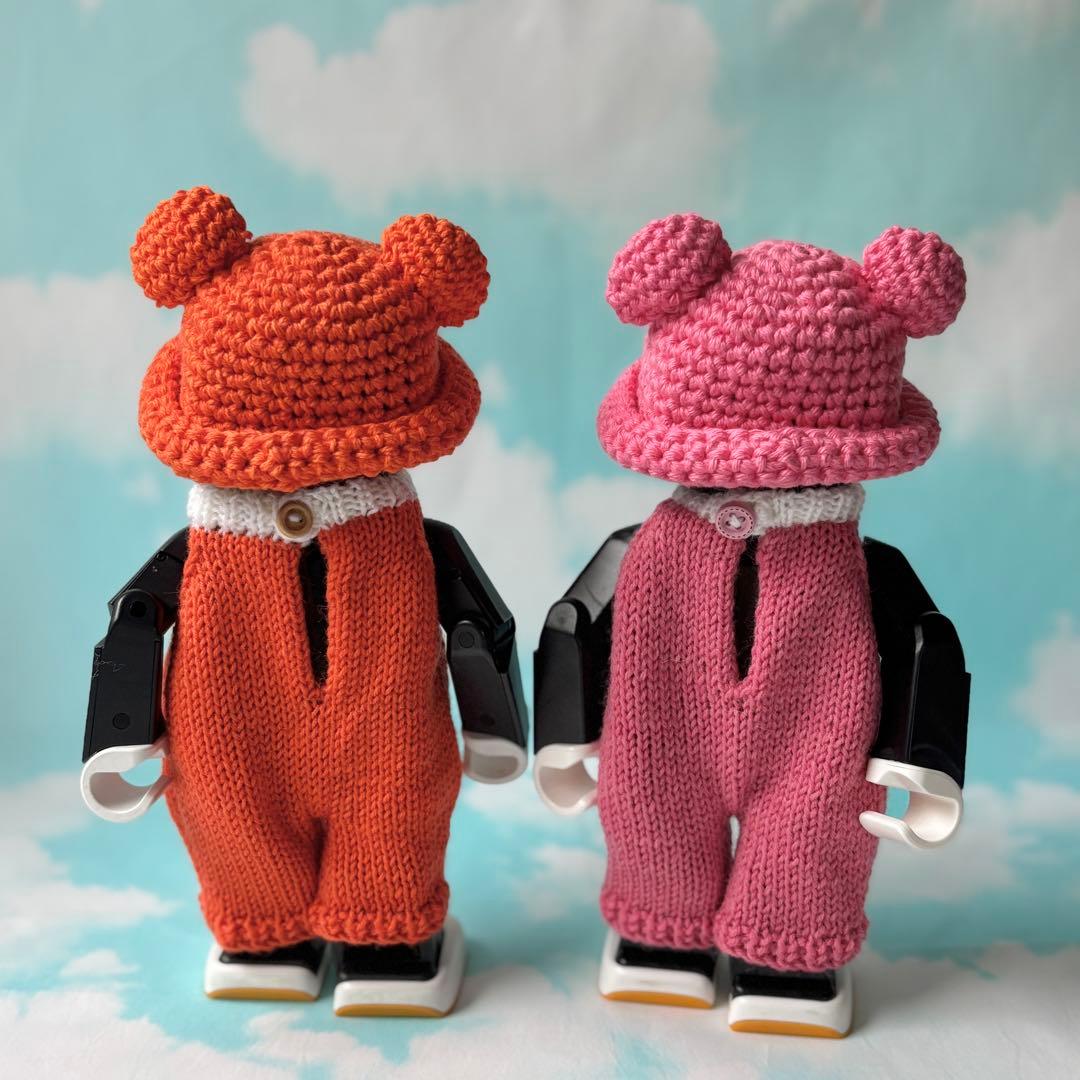 baramon様専用 くまさん帽子とオーバーオール ピンクとオレンジ二着セット