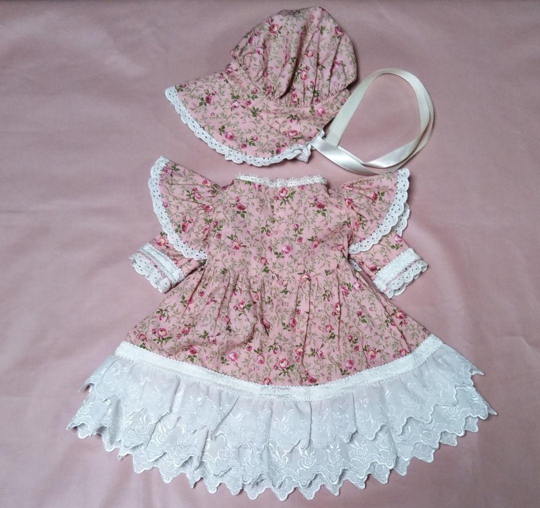 ビスクドール用 ドレス ボネ ピンク 花柄