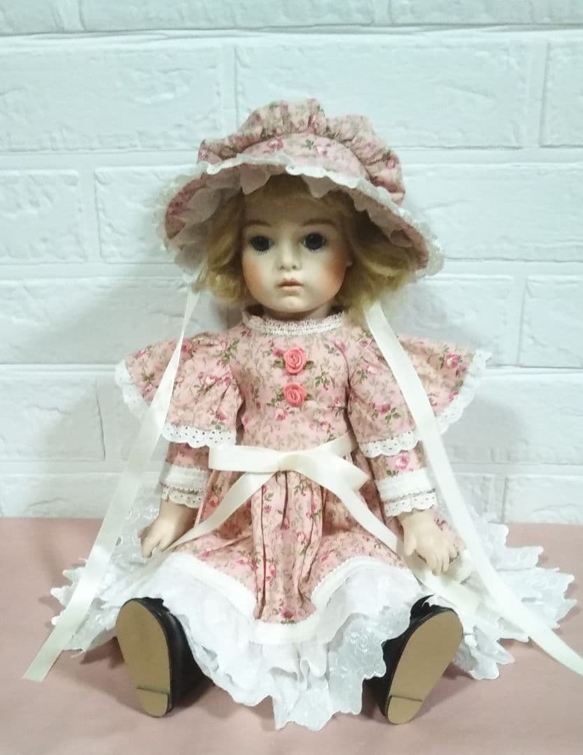 ビスクドール用 ドレス ボネ ピンク 花柄