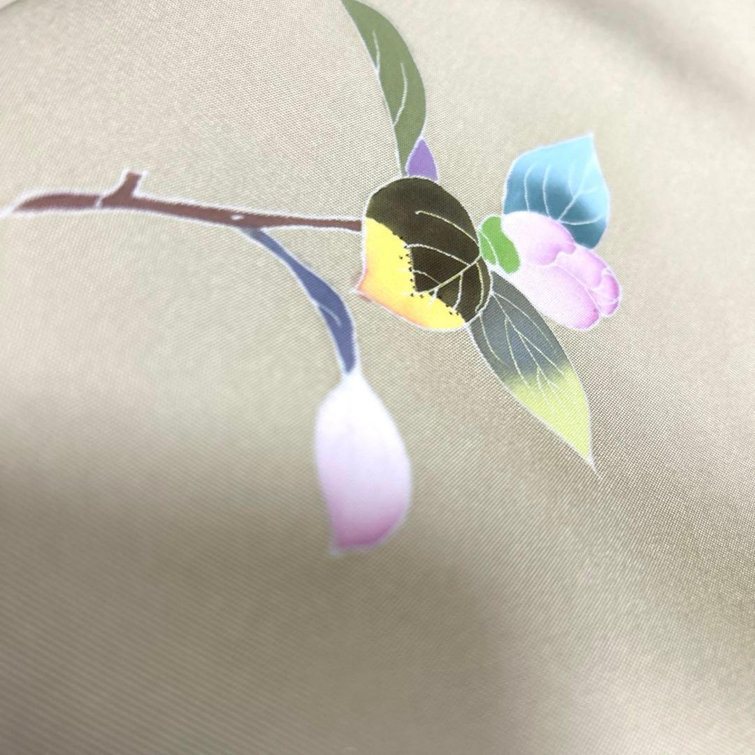 正絹　作家落款あり　名古屋帯【塩瀬　友禅染】《椿　ねこやなぎ》