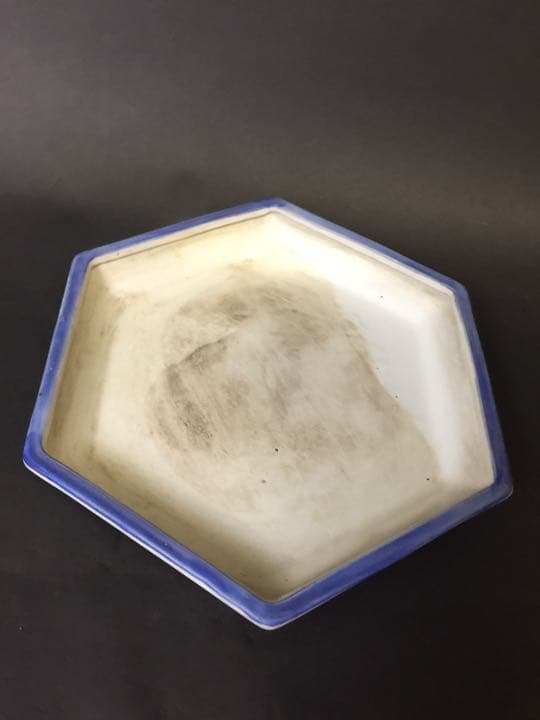 超大 染付六面梅花形植木鉢 盆栽鉢 冰裂纹青花花盆年代