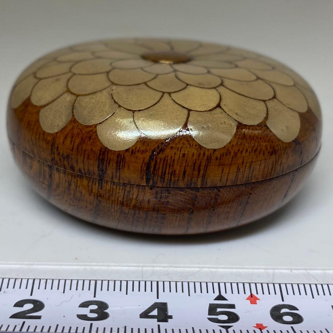 岡本康光　菊蒔絵香合　共箱　直径6.5cm 東N7-1118☆2F
