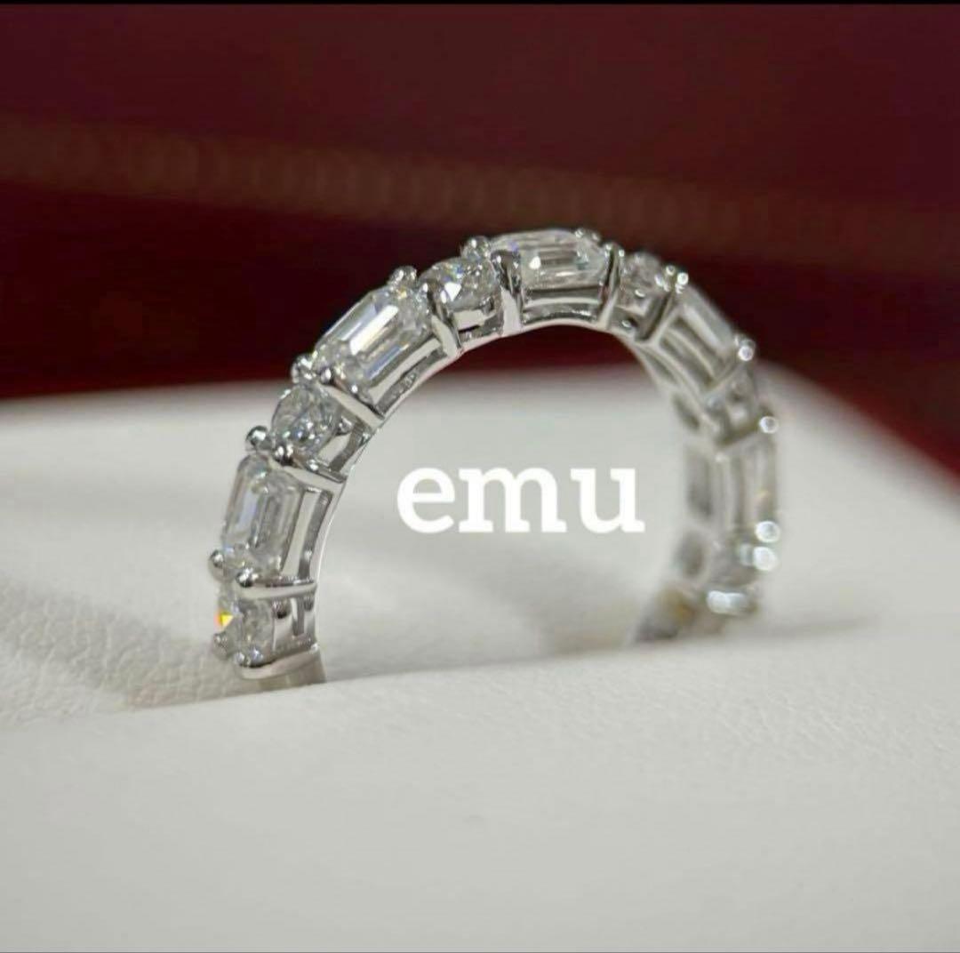 最高級モアサナイト/ ラウンドカット＆エメラルドカット ハーフエタニティリング