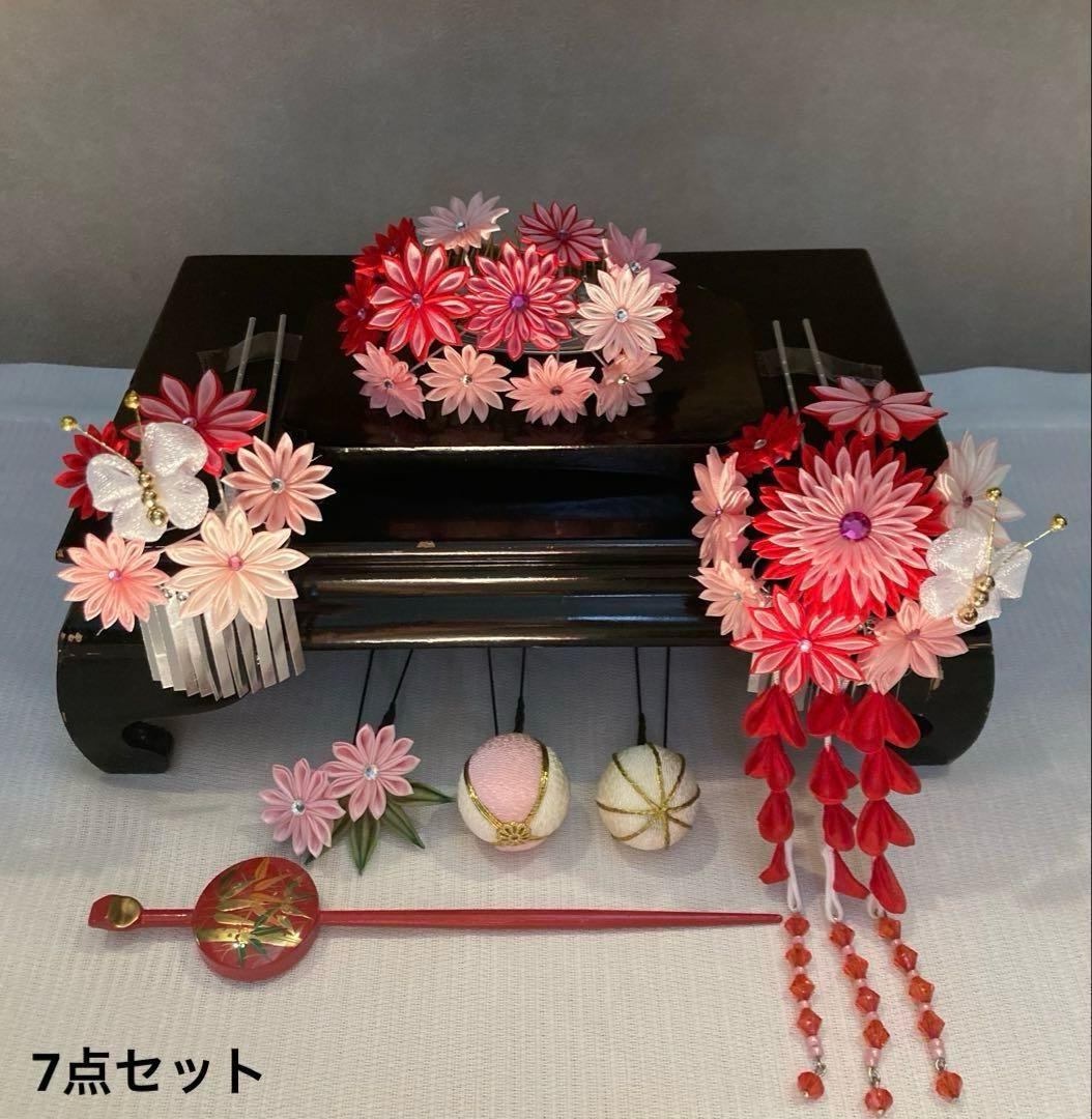 七五三 小さめさん対応　花櫛風コーム　花簪　ビラ簪　平打ち簪　玉飾り　Uピン簪