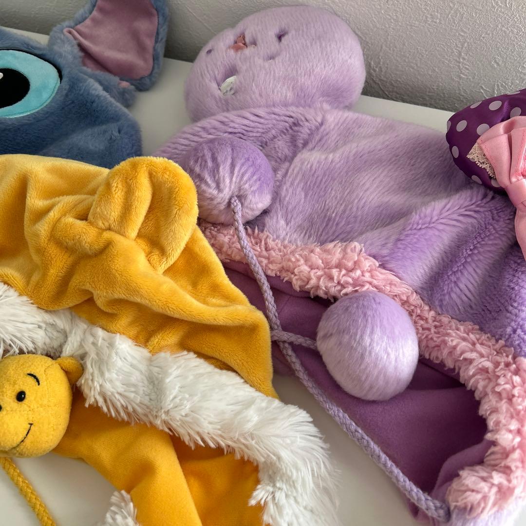 【レア】ディズニーファンキャップ　プーさん　スティッチ　ミニーちゃん　被り物　紫