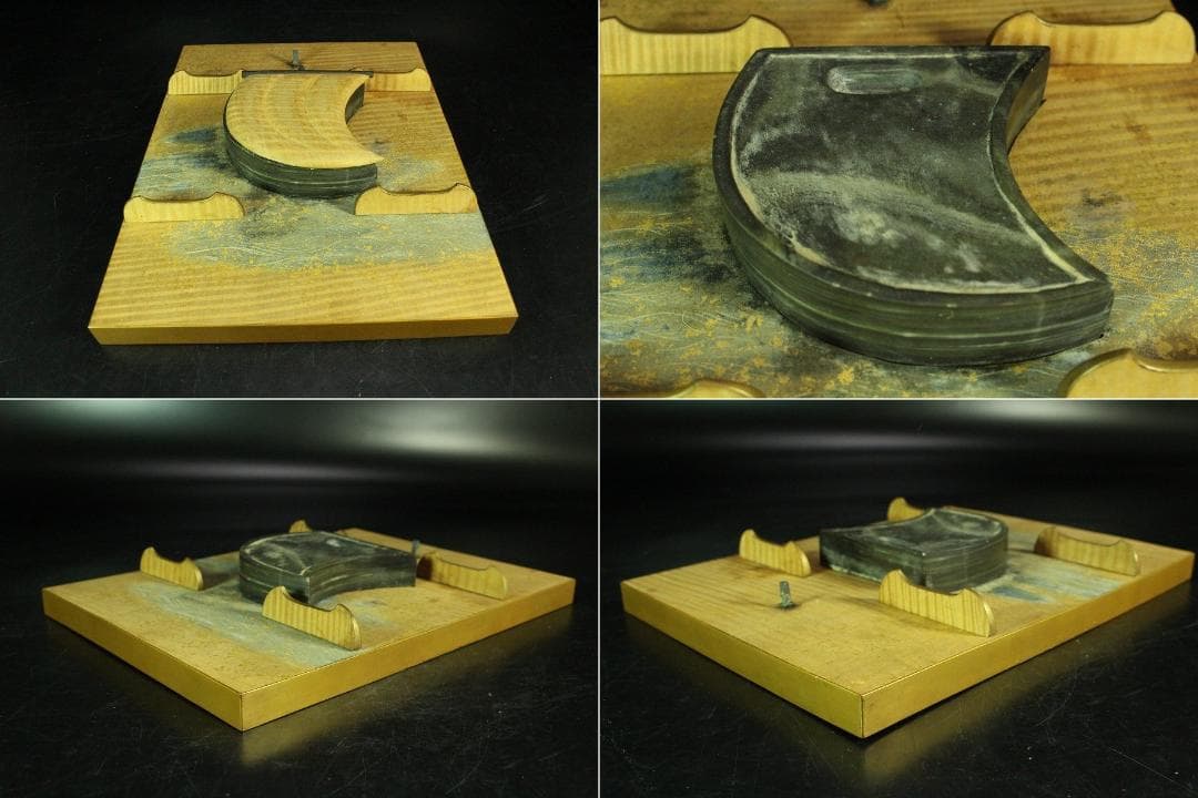 木地 彩色波絵舟硯 小物揃 菊絵 板文庫(K-XA943)