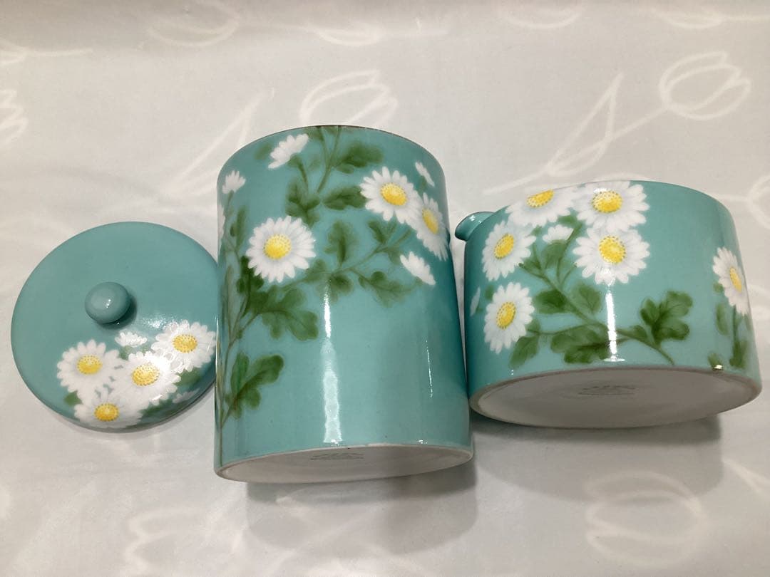 オールドノリタケ 陶器製煙草入れ、灰皿 青地白菊 ビンテージ