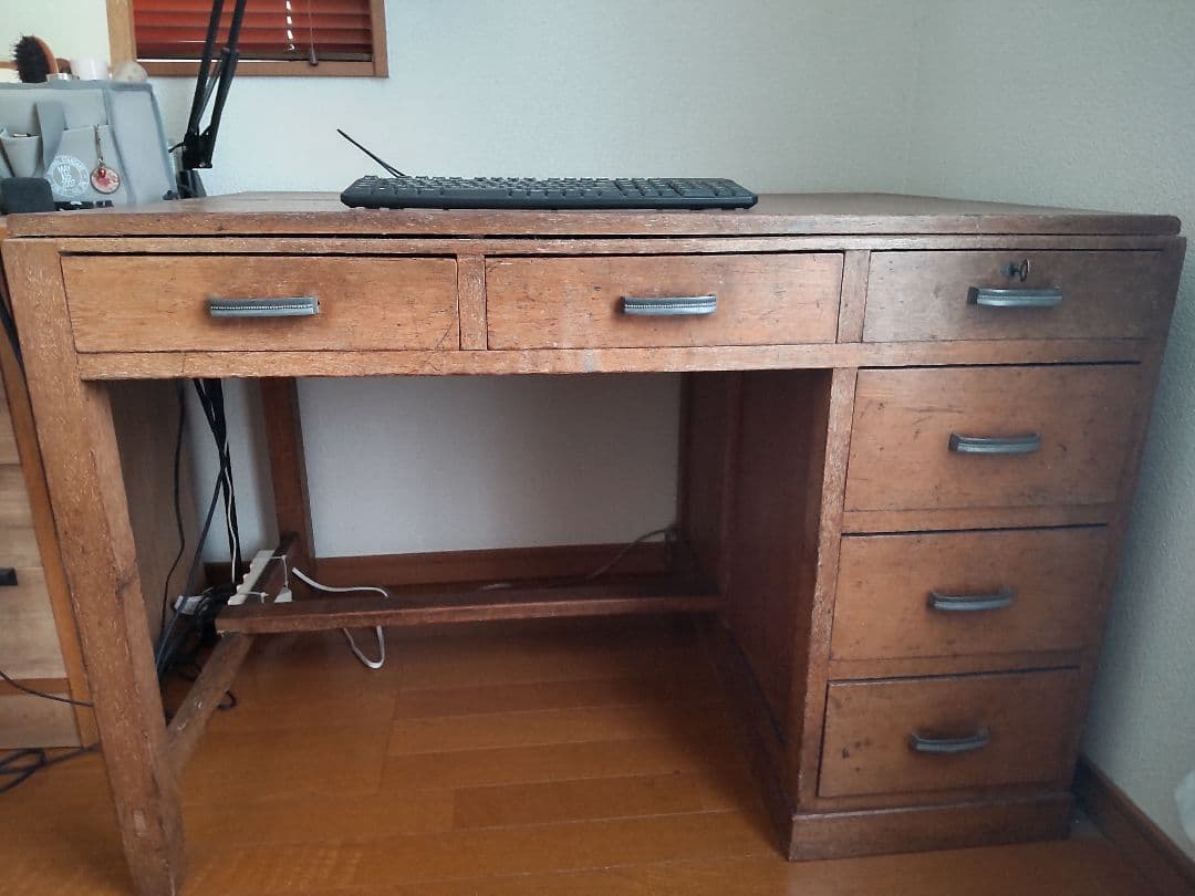 アンティーク】木製 学習机 勉強机 デスク 2杯 小引出し 昭和レトロ 古