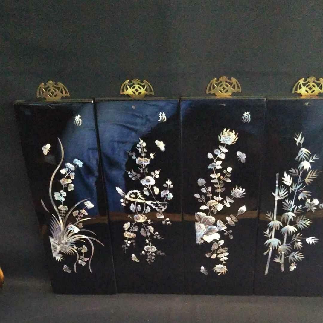 ※中国古美術/螺鈿細工四季飾り/4枚セット/