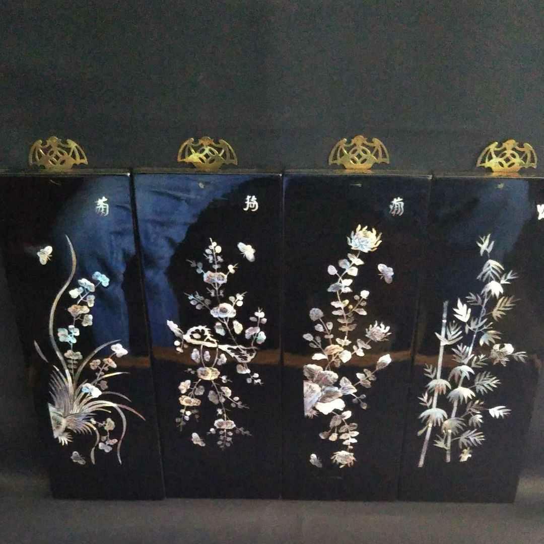 ※中国古美術/螺鈿細工四季飾り/4枚セット/