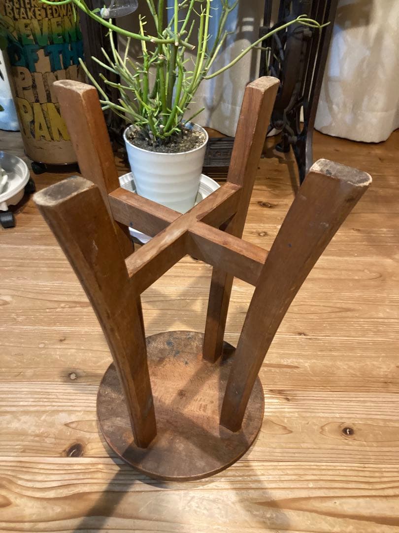 昭和レトロ 木製 スツール 丸椅子 古椅子　花台②