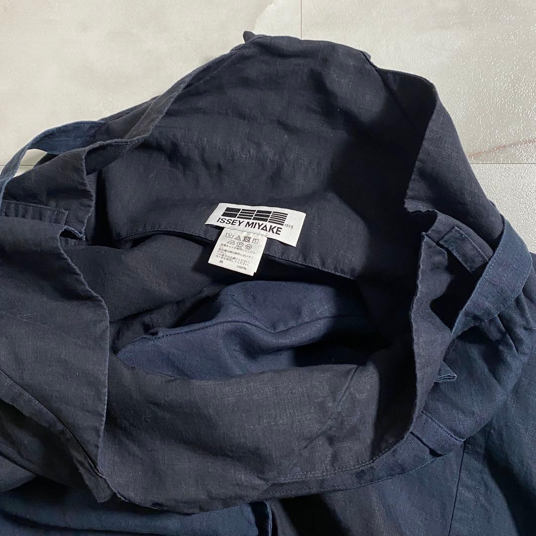 A15315 美品 イッセイミヤケ　変形リネンラップサルエルパンツ　紺3