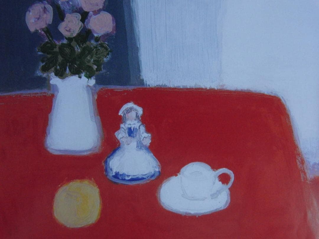 柴田賢治郎、【赤いテーブルの静物’04（C)】、希少な額装用画集より