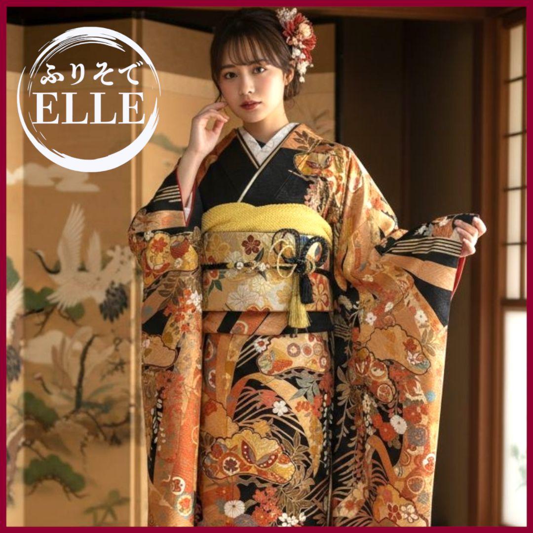 振袖フルセット(7点)・成人式・古典柄・金彩加工・束ね熨斗・金駒刺繍・正絹 ☆最終価格☆振袖フルセット(6点)・成人式・古典柄・金彩加工・金駒