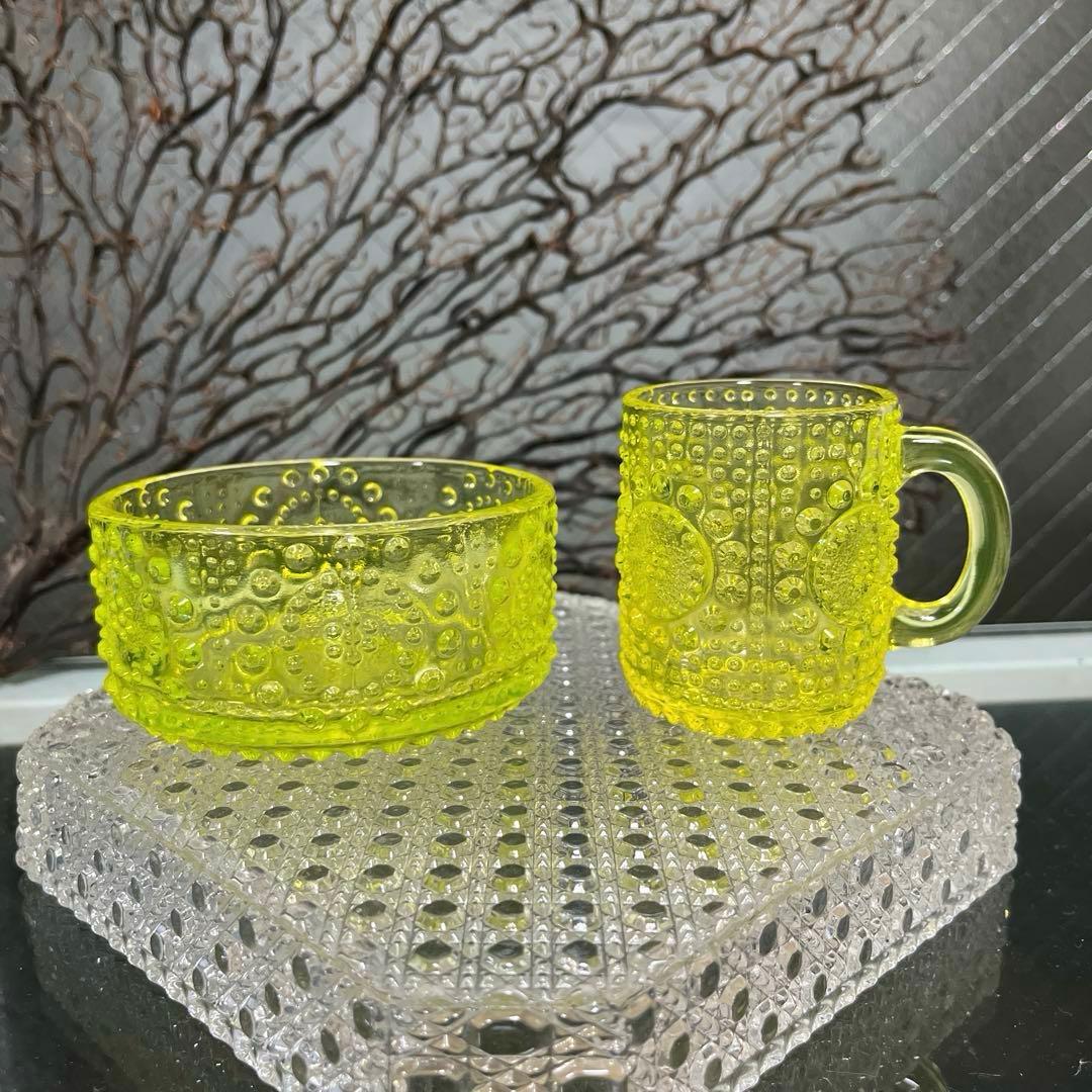 骨董 時代ガラス フィンランド グラッポニア ボウル 小鉢 ウランガラス