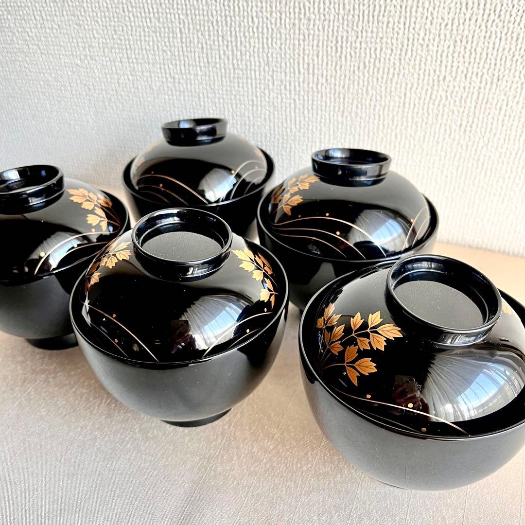 【最終値下げ】★新品未使用 超美品★ 輪島塗　芹金彩蒔絵黒塗椀　廣井作 蓋付き椀