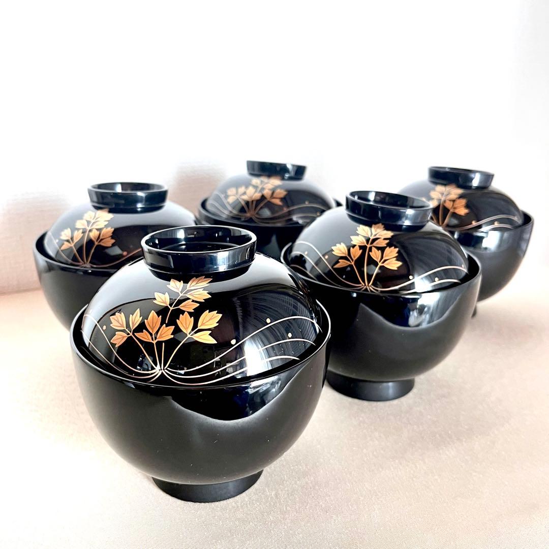 【最終値下げ】★新品未使用 超美品★ 輪島塗　芹金彩蒔絵黒塗椀　廣井作 蓋付き椀