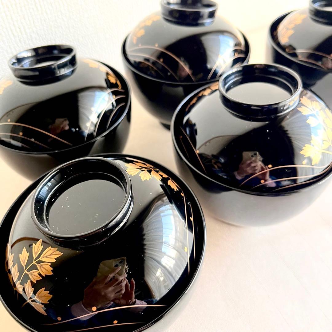 【最終値下げ】★新品未使用 超美品★ 輪島塗　芹金彩蒔絵黒塗椀　廣井作 蓋付き椀