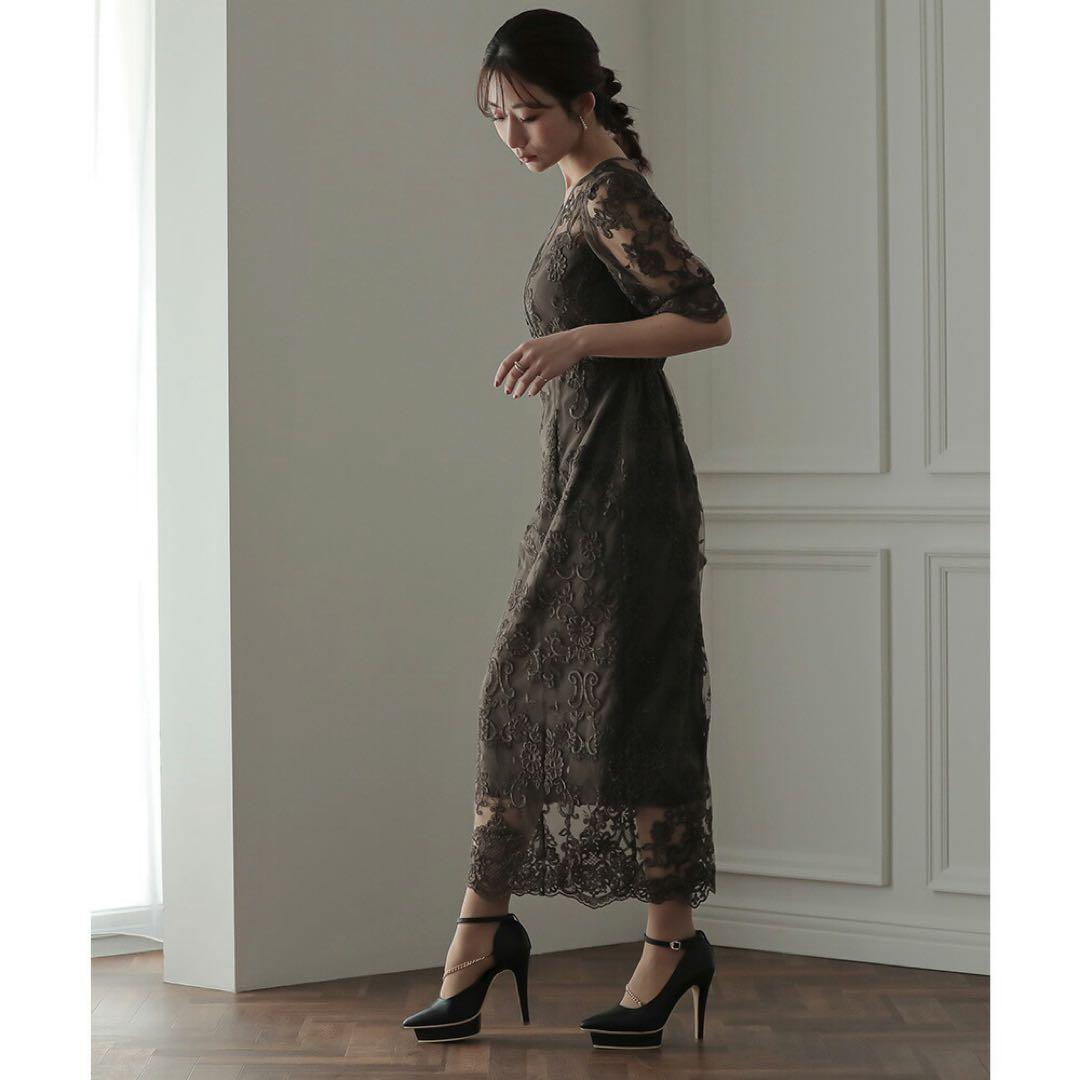 【美品✨】パーティードレス　オケージョンドレス　刺繍レース　結婚式　ブラウン　M