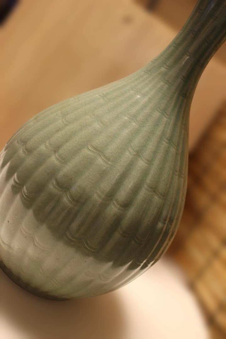 艶雅 高麗青磁竹節文特 大花瓶 徳利 龍泉窯 仏教美術 骨董 茶道具 茶