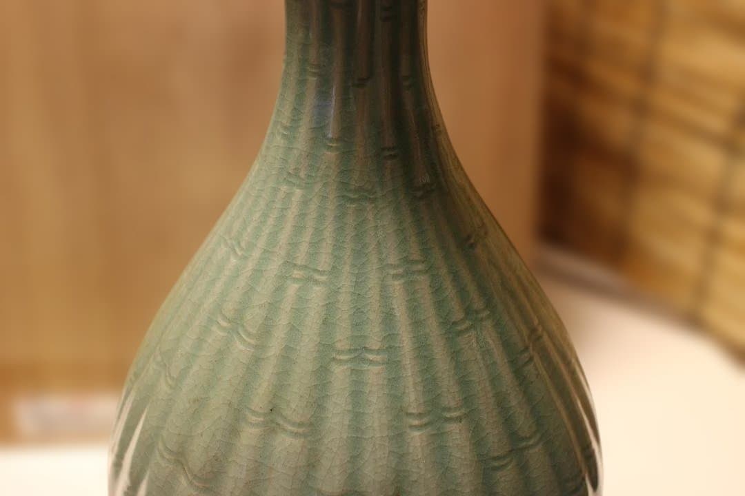 艶雅 高麗青磁竹節文特 大花瓶 徳利 龍泉窯 仏教美術 骨董 茶道具 茶