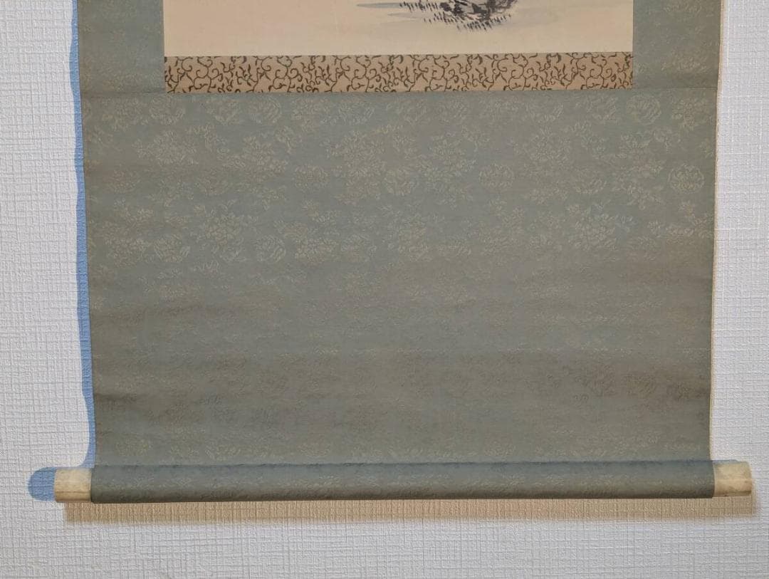 【真作】掛軸　詩賛山水小景図　文人趣の墨彩画　静謐な風景と賛句　合箱入　T112