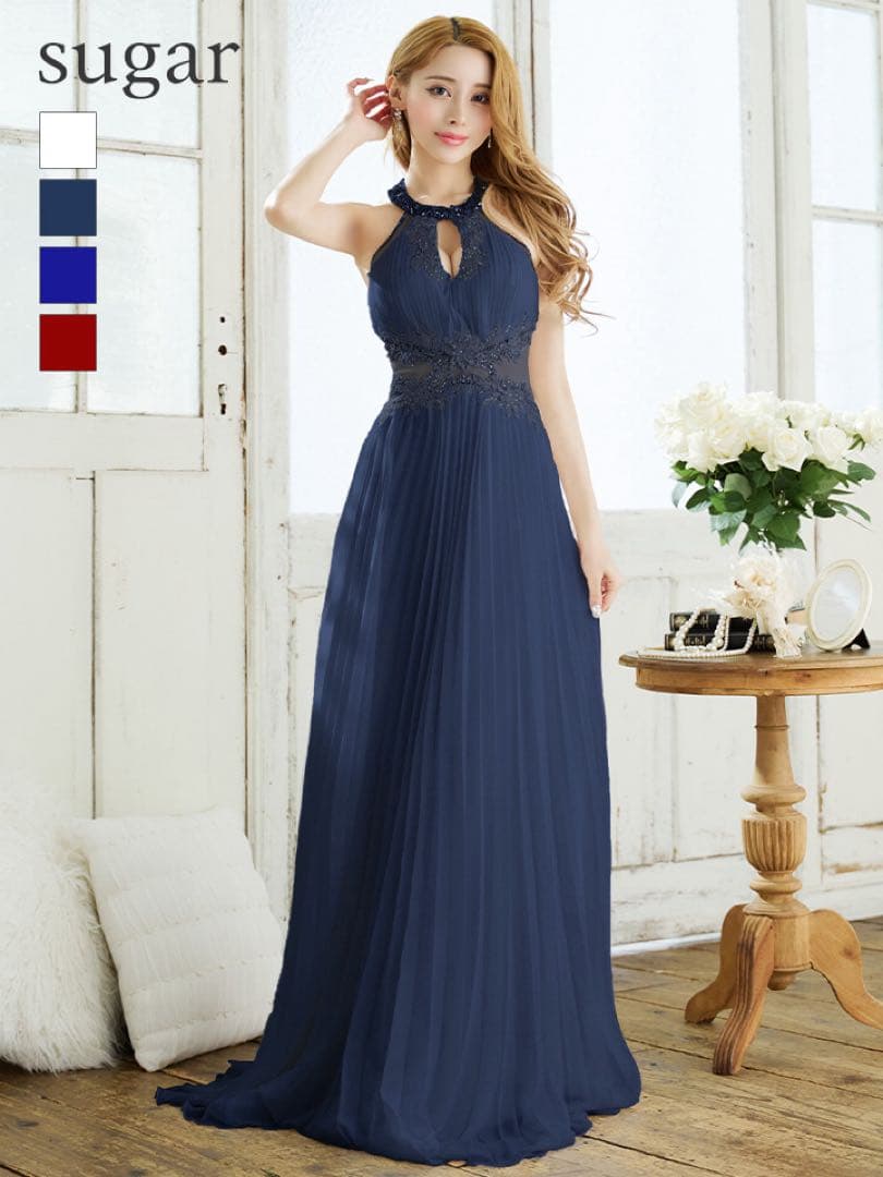 sugar ネイビー プリーツロングドレス