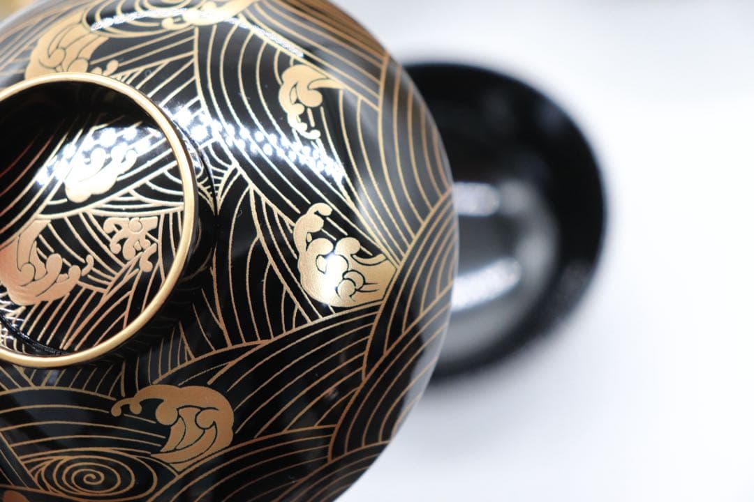 会津塗　蒔絵　波紋お椀5点　共箱　送料込み251210