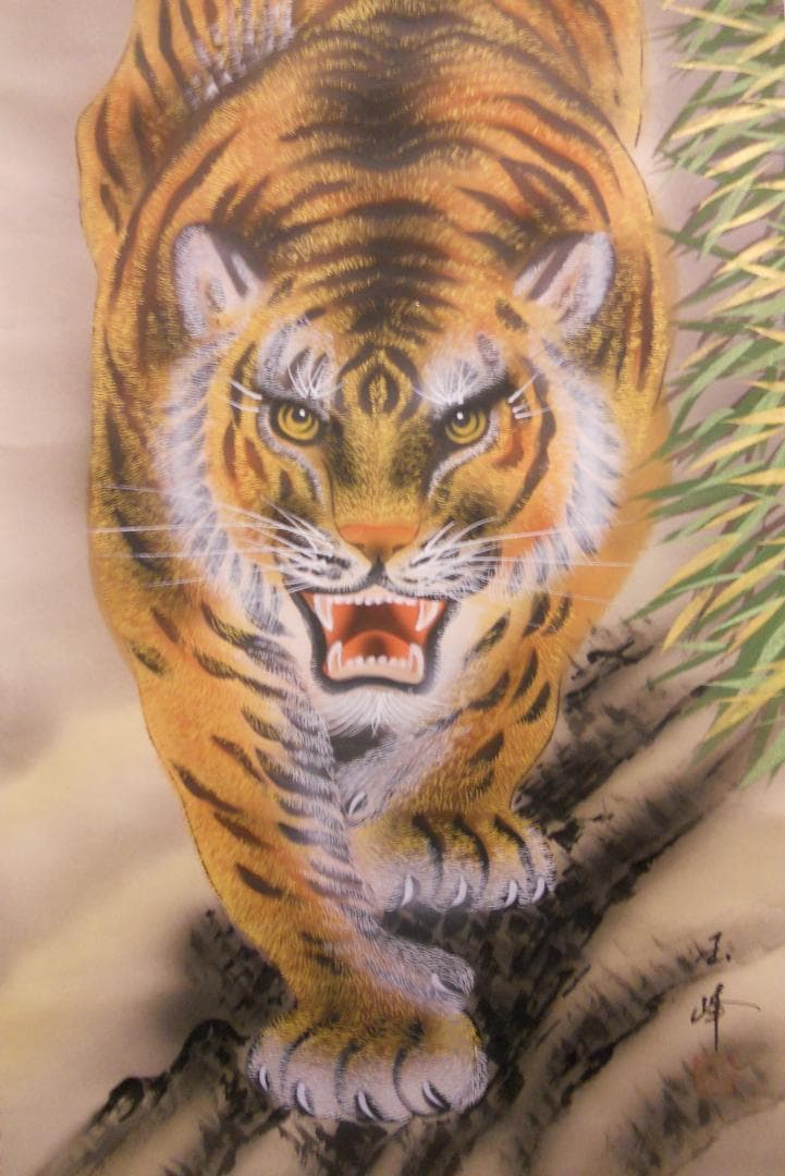 掛け軸 玉峰 猛虎 絹本 希少 軸装 茶道具 掛軸 美品 です。