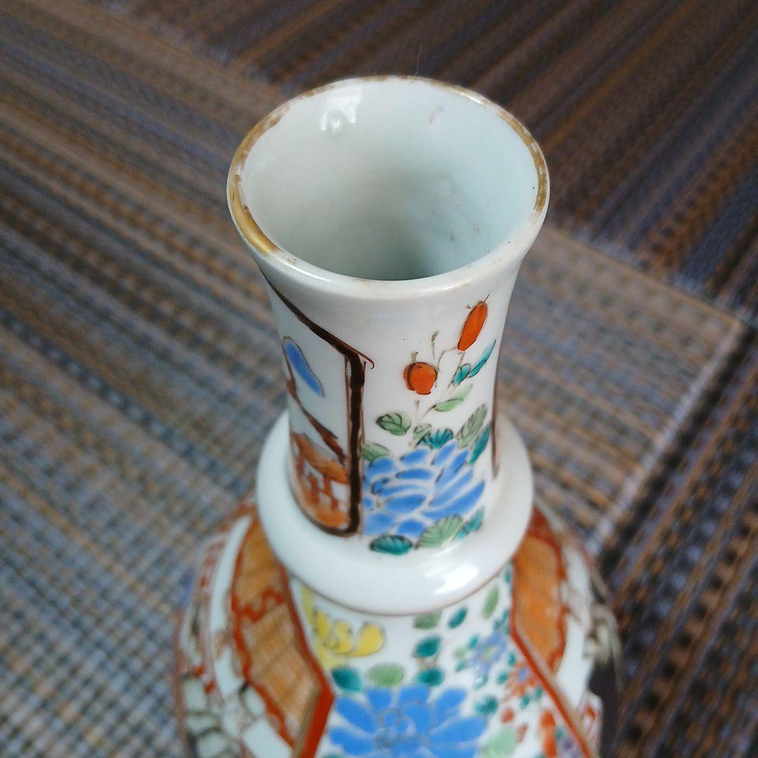 肥碟山信甫造の壺/幕末明治里帰り伊万里有田焼田代商会/公家菊牡丹錦絵/骨董一輪挿