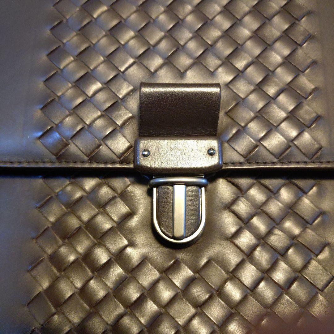 BOTTEGA　ダークブラウン レザー ビジネスバッグ 編み込みデザイン