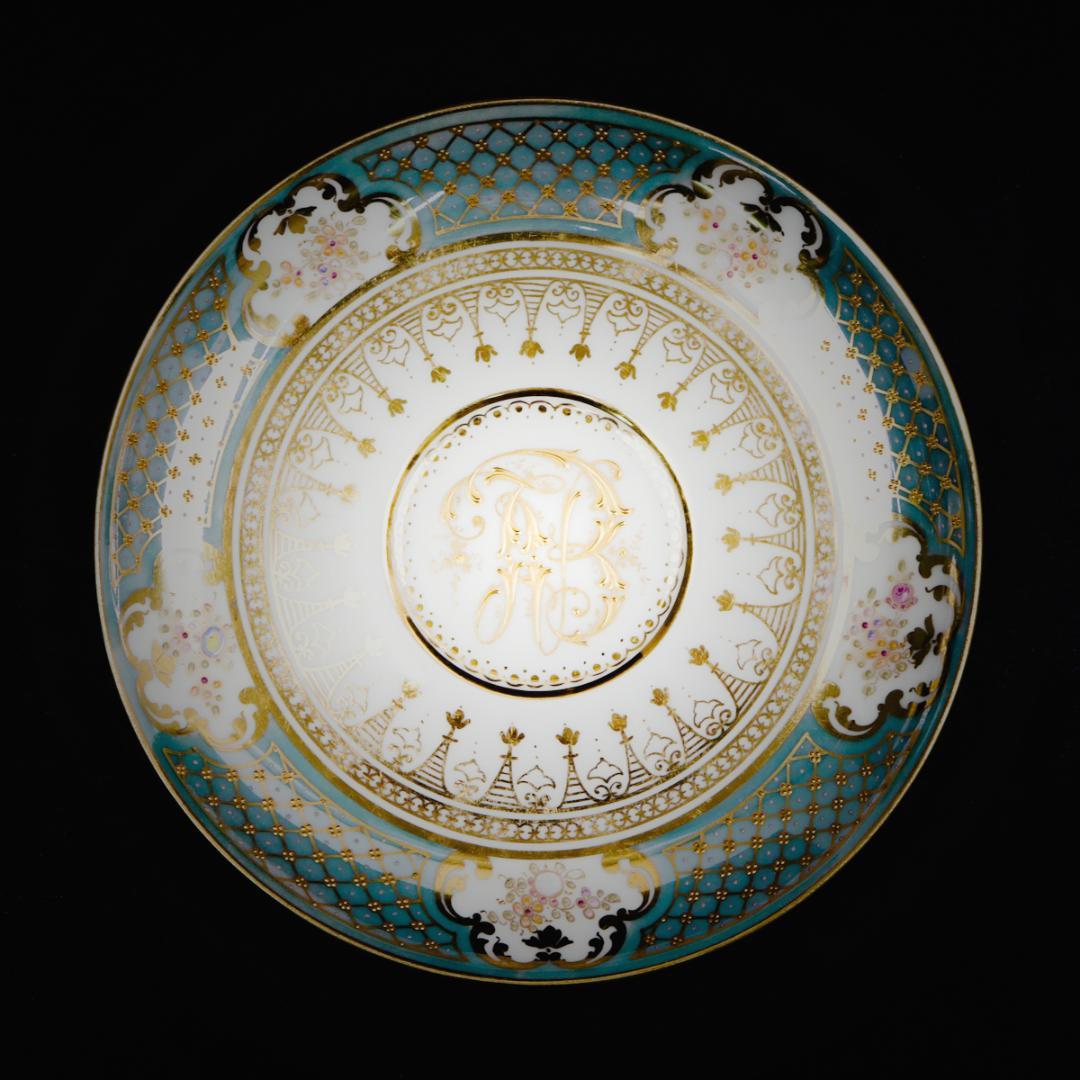 ドレスデン磁器 ドナー工房 モノグラム＆ターコイズ ブイヨンカップ